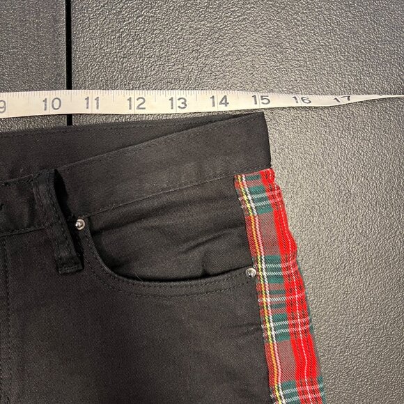 MNML Jeans Men’s Black Plaid Trim Leg Zips Button Fly Size 30 Academia Preppy - Picture 7 of 11